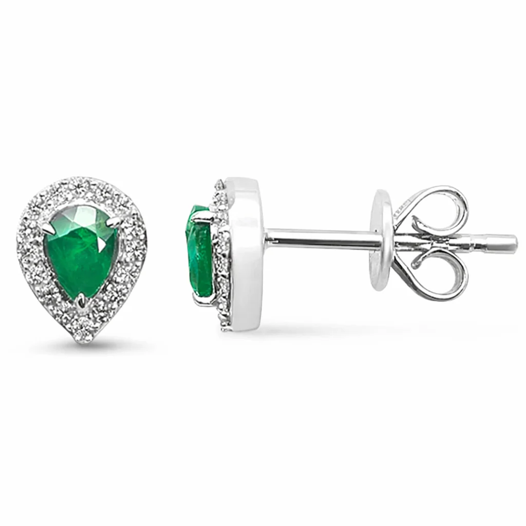 <span style="color:purple">SPECIAL!</span> .33ct G SI 14K White Gold Diamond & Emerald Gemstone Earrings