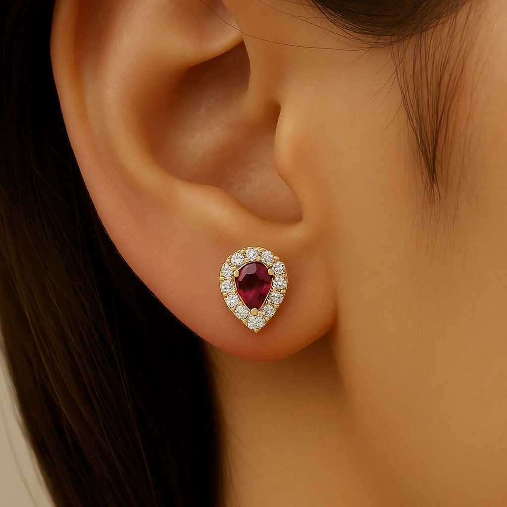 <span style="color:purple">SPECIAL!</span>.51ct G SI 14K Yellow Gold Diamond & Ruby Gemstone Earrings - Image 2
