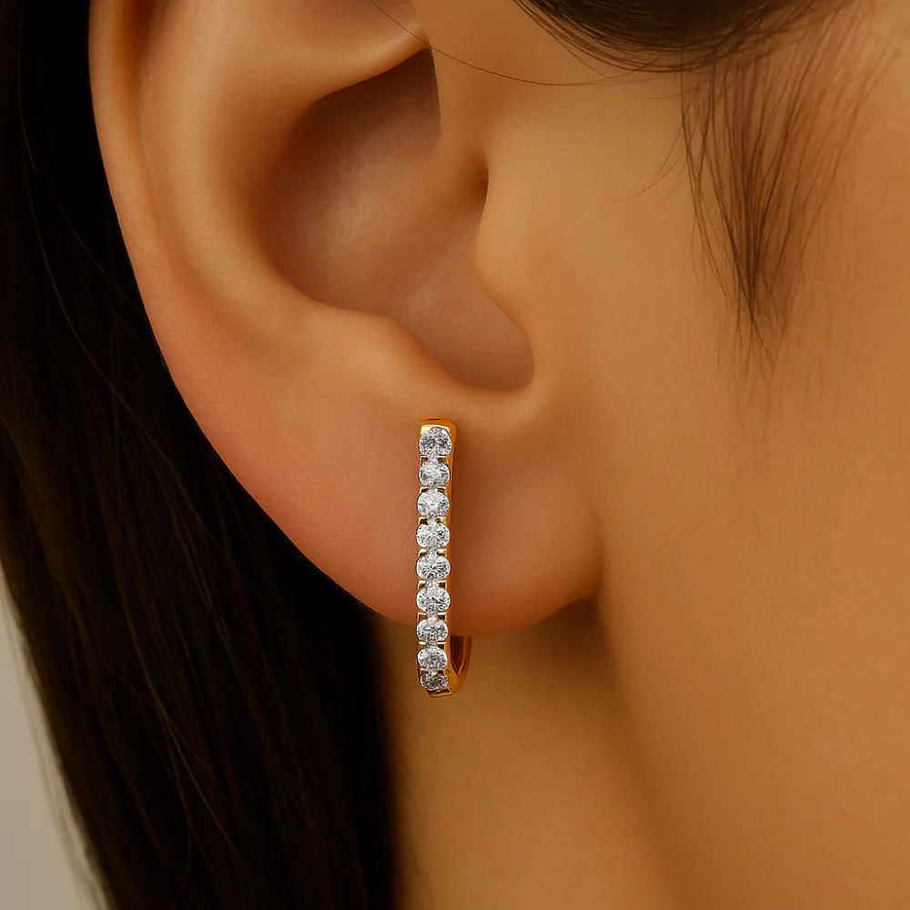 <span style="color:purple">SPECIAL!</span> .16ct G SI 14K Yellow Gold Round Diamond Hoop Earrings - Image 2