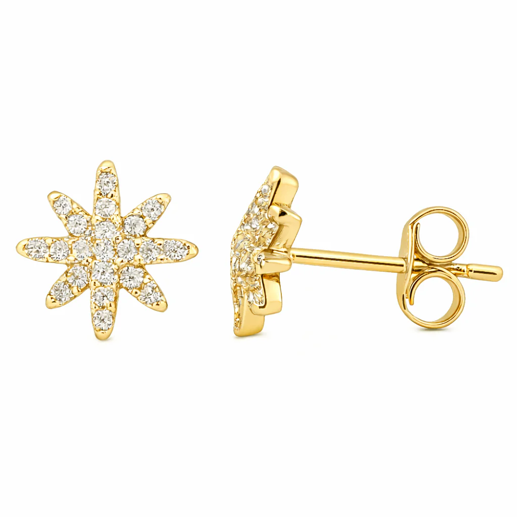 .23ct 14kt Yellow Gold Diamond Trendy Starburst Stud Earrings