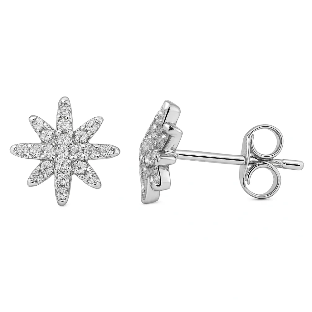 .23ct 14kt White Gold Diamond Trendy Starburst Stud Earrings