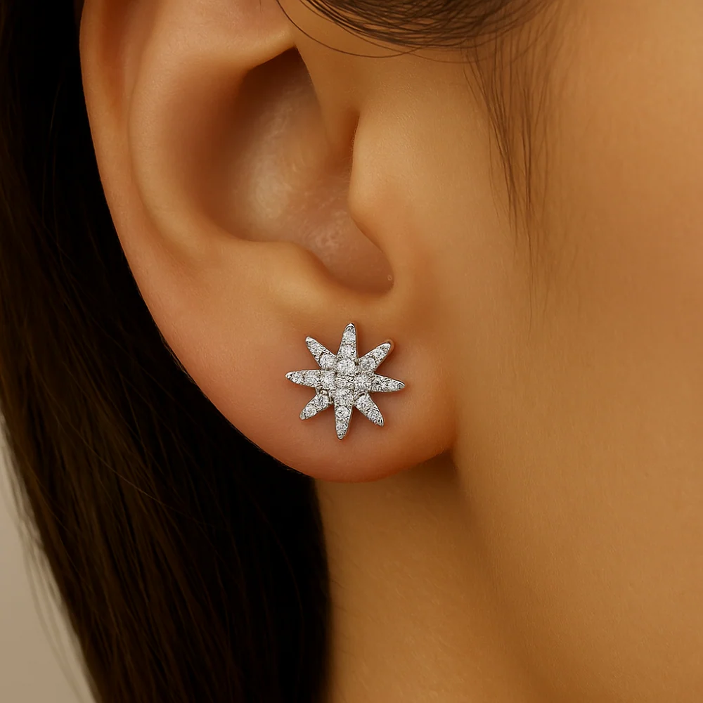 .23ct 14kt White Gold Diamond Trendy Starburst Stud Earrings - Image 2