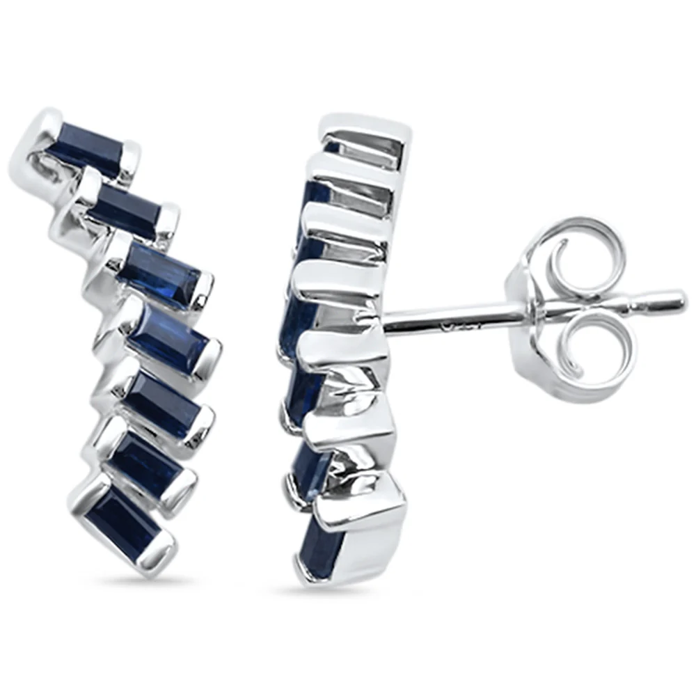 <span style="color:purple">SPECIAL!</span>.57ct G SI 14K White Gold Blue Sapphire Gemstone Modern Ear Crawler Earrings