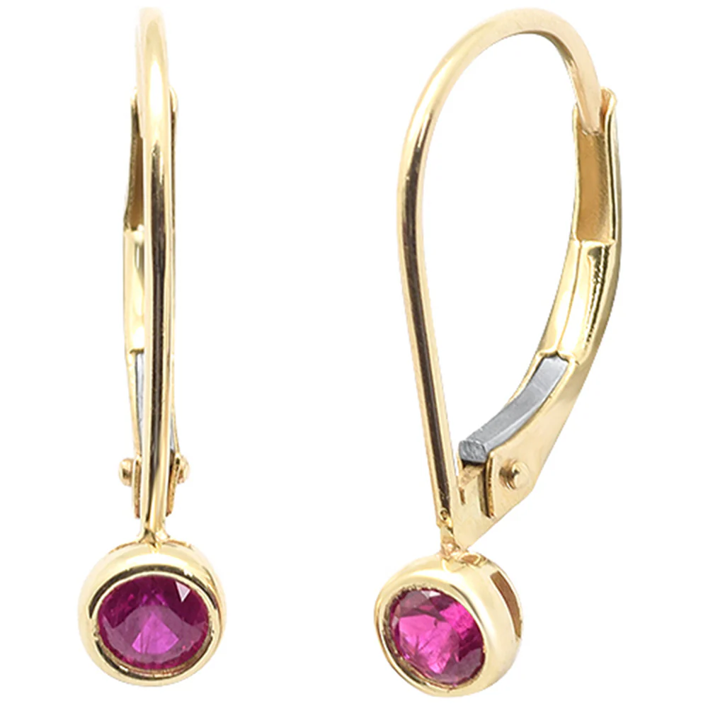 .29ct G SI 14K Yellow Gold Ruby Gemstone Bezel Set Lever Back Earrings