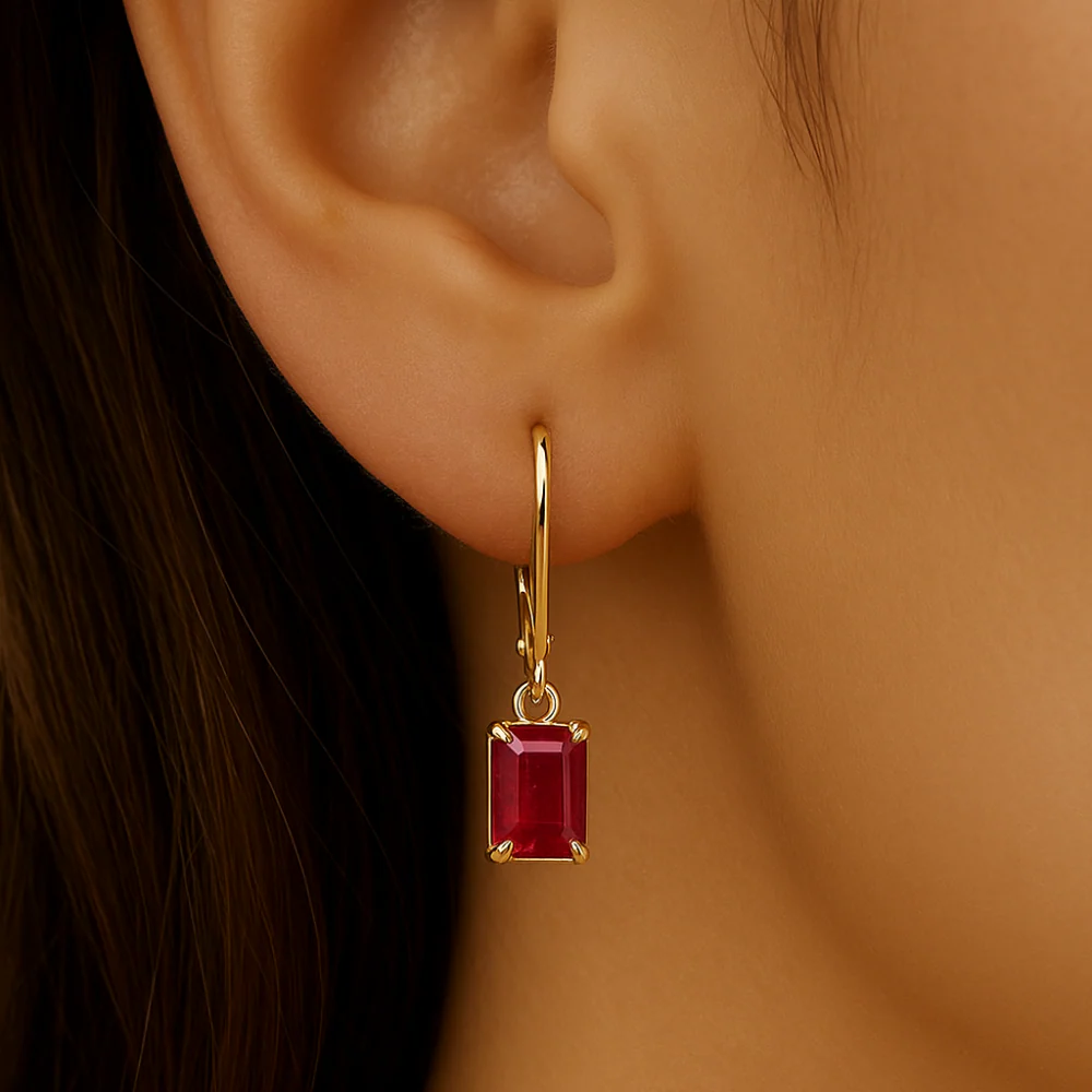 <span style="color:purple">SPECIAL!</span> 1.30ct G SI 14K Yellow Gold  Ruby Gemstone Lever Back Dangling Earrings - Image 2