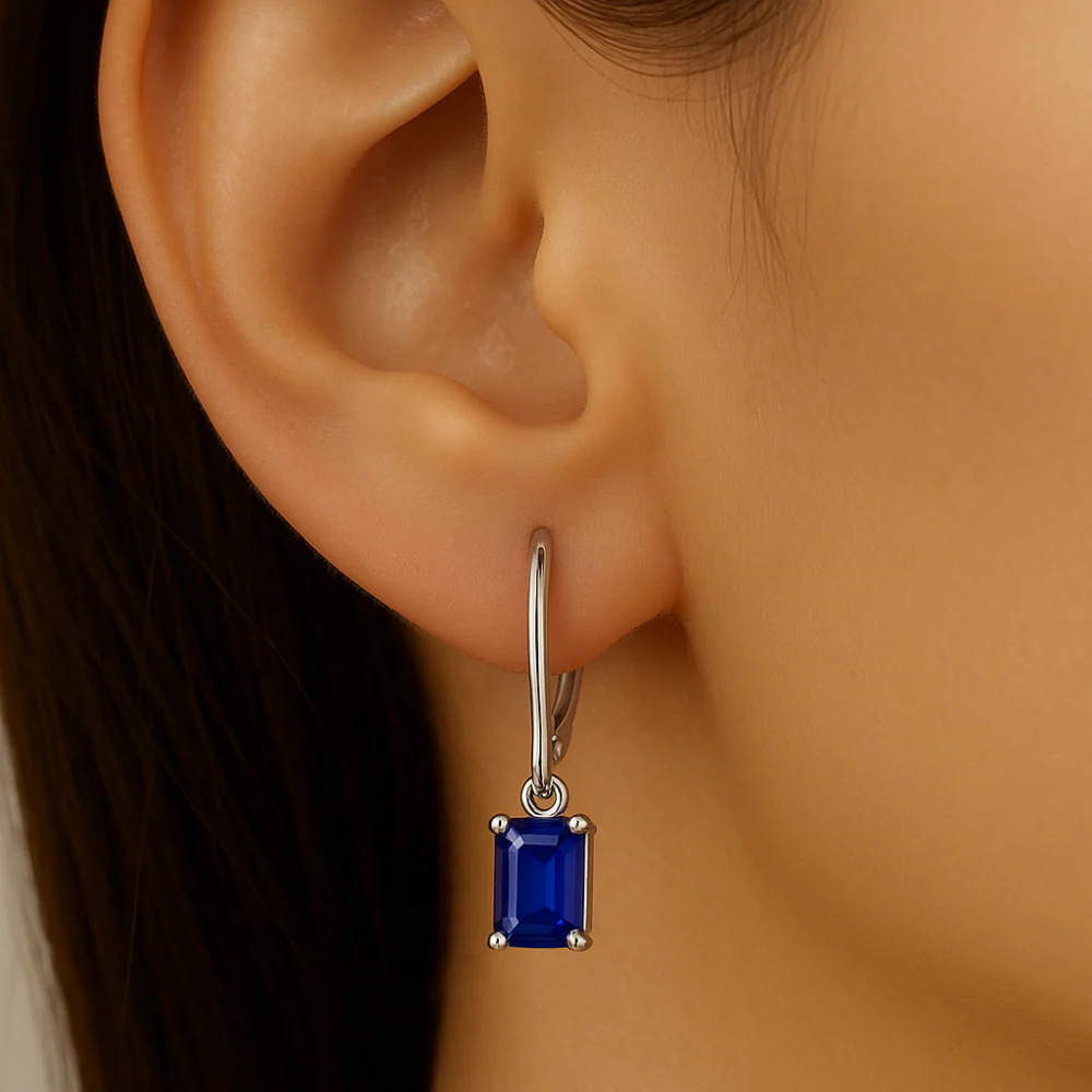 <span style="color:purple">SPECIAL!</span>1.47ct G SI 14K White Gold Blue Sapphire Gemstone Lever Back Dangling Earrings - Image 2