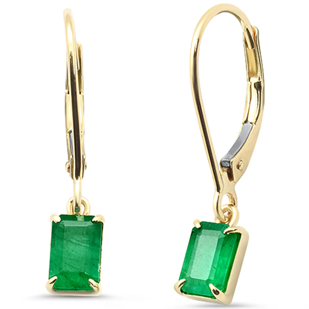 <span style="color:purple">SPECIAL!</span> .98ct G SI 14K Yellow Gold Emerald Gemstone Lever Back Dangling Earrings