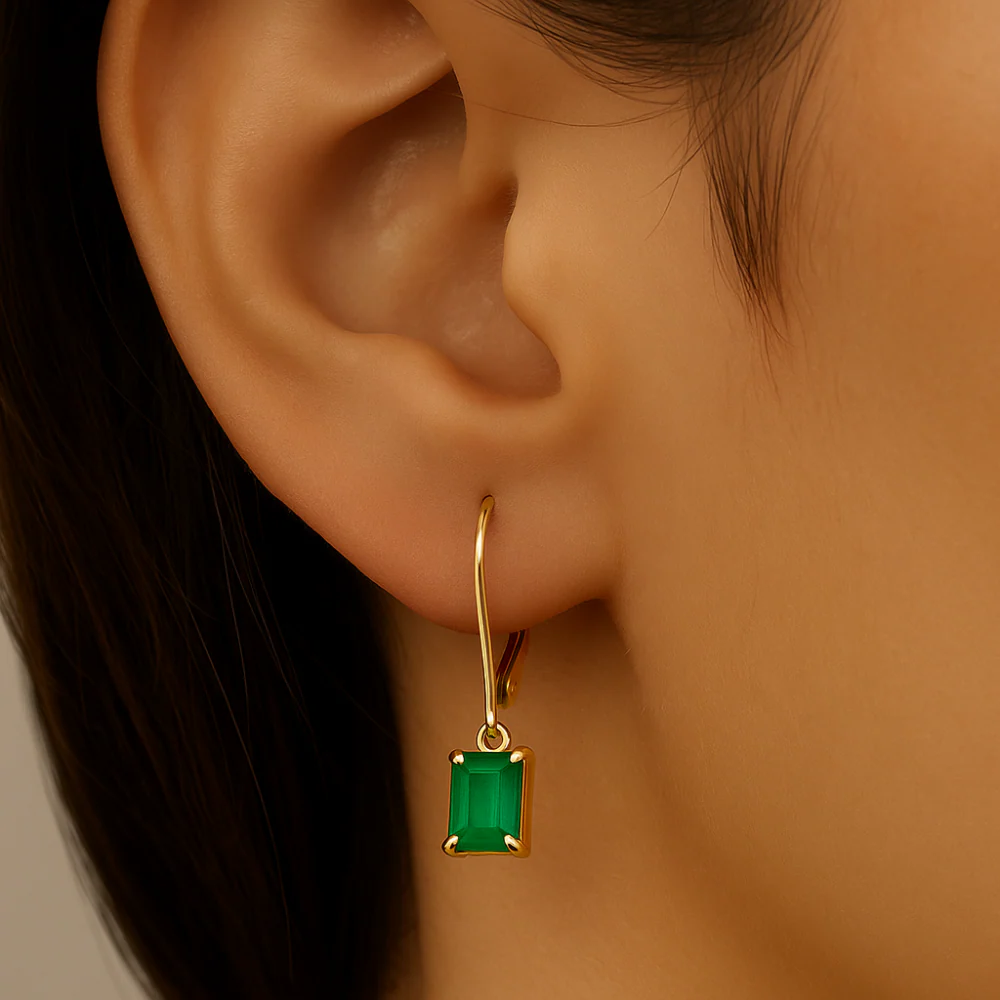 <span style="color:purple">SPECIAL!</span> .98ct G SI 14K Yellow Gold Emerald Gemstone Lever Back Dangling Earrings - Image 2