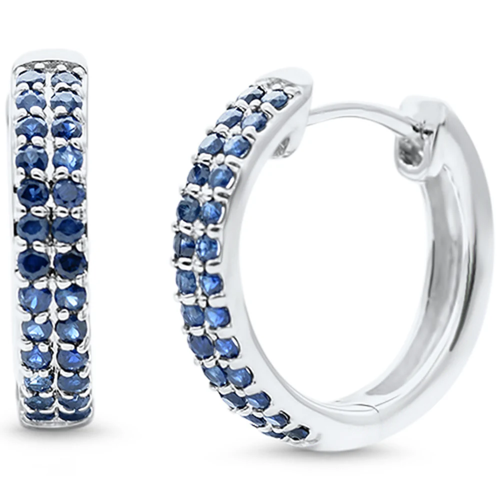 <span style="color:purple">SPECIAL!</span>.43ct G SI 14K White Gold Blue Sapphire Gemstone Hoop Earrings