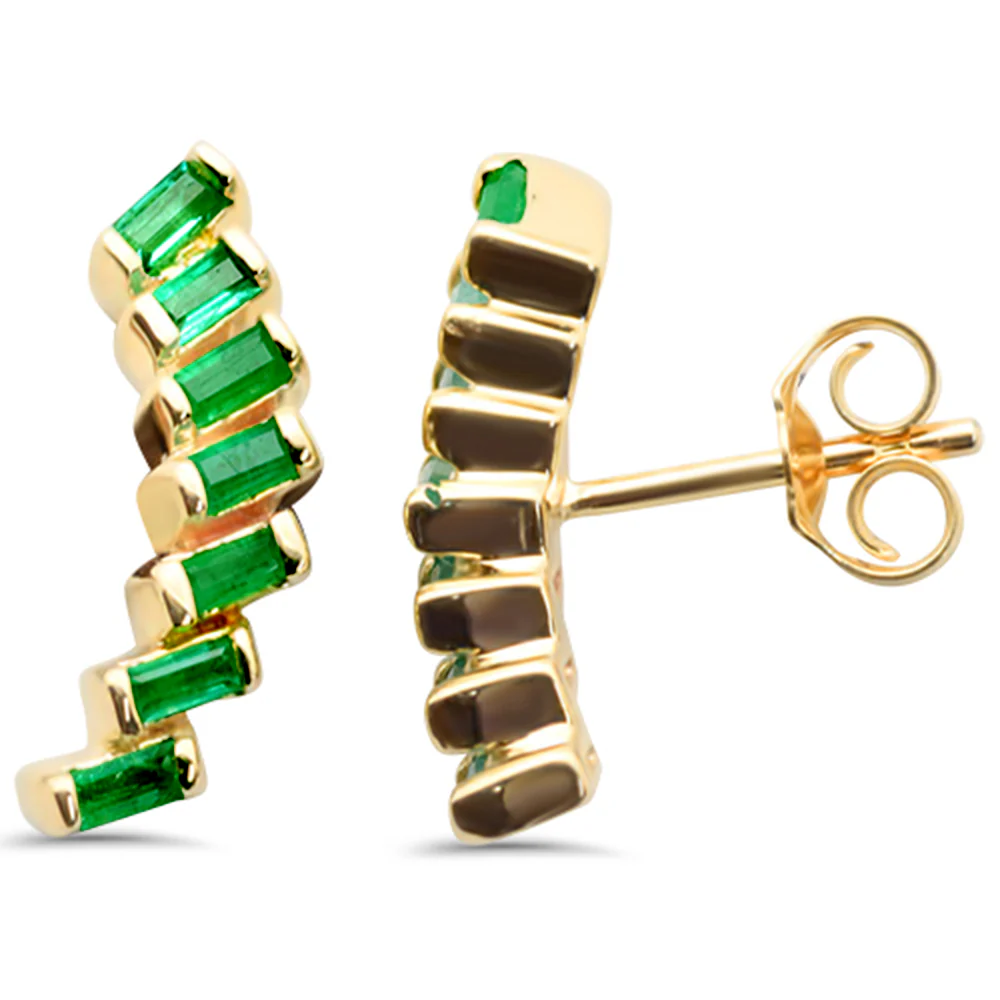 <span style="color:purple">SPECIAL!</span> .43ct G SI 14K Yellow Gold Baguette Emerald Gemstone Ear Climber Earrings