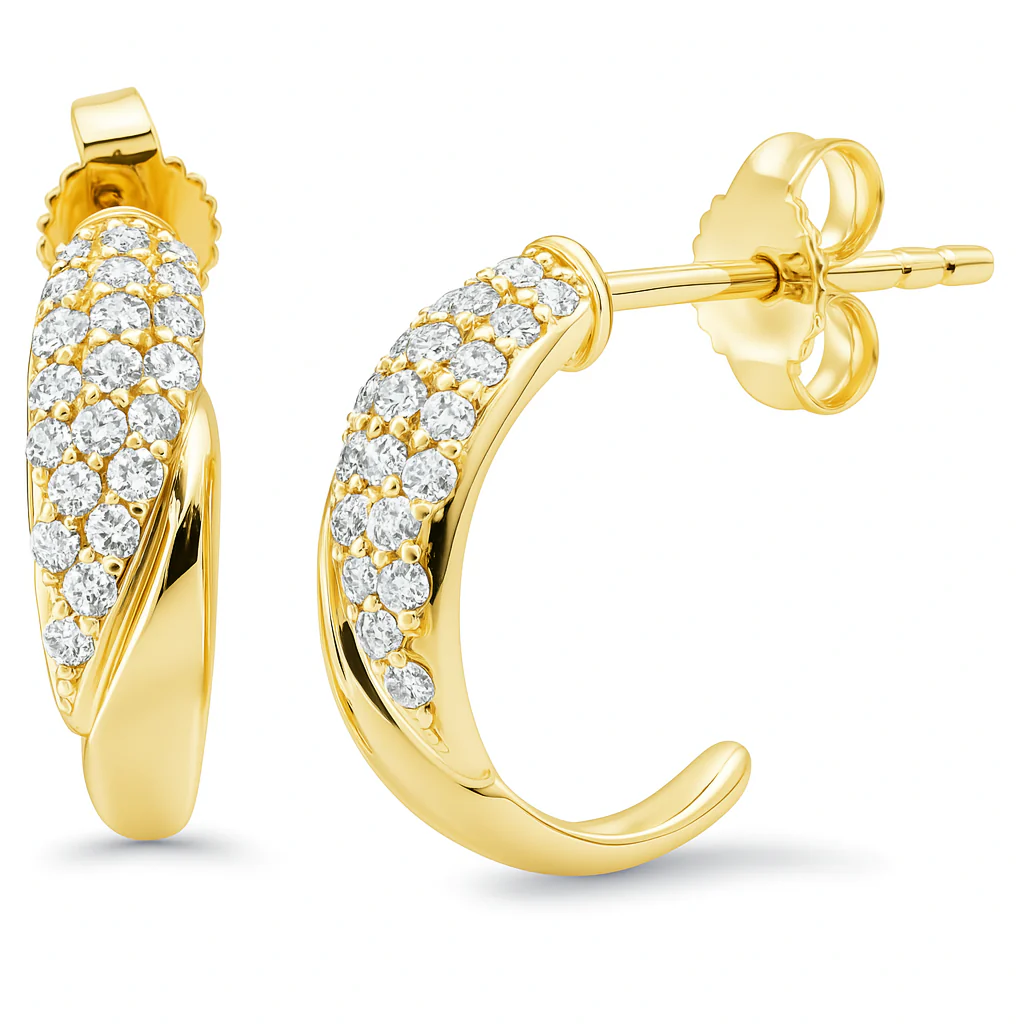 <span style="color:purple">SPECIAL!</span>.31ct G SI 14K Yellow Gold Round Diamond Half Hoop Earrings