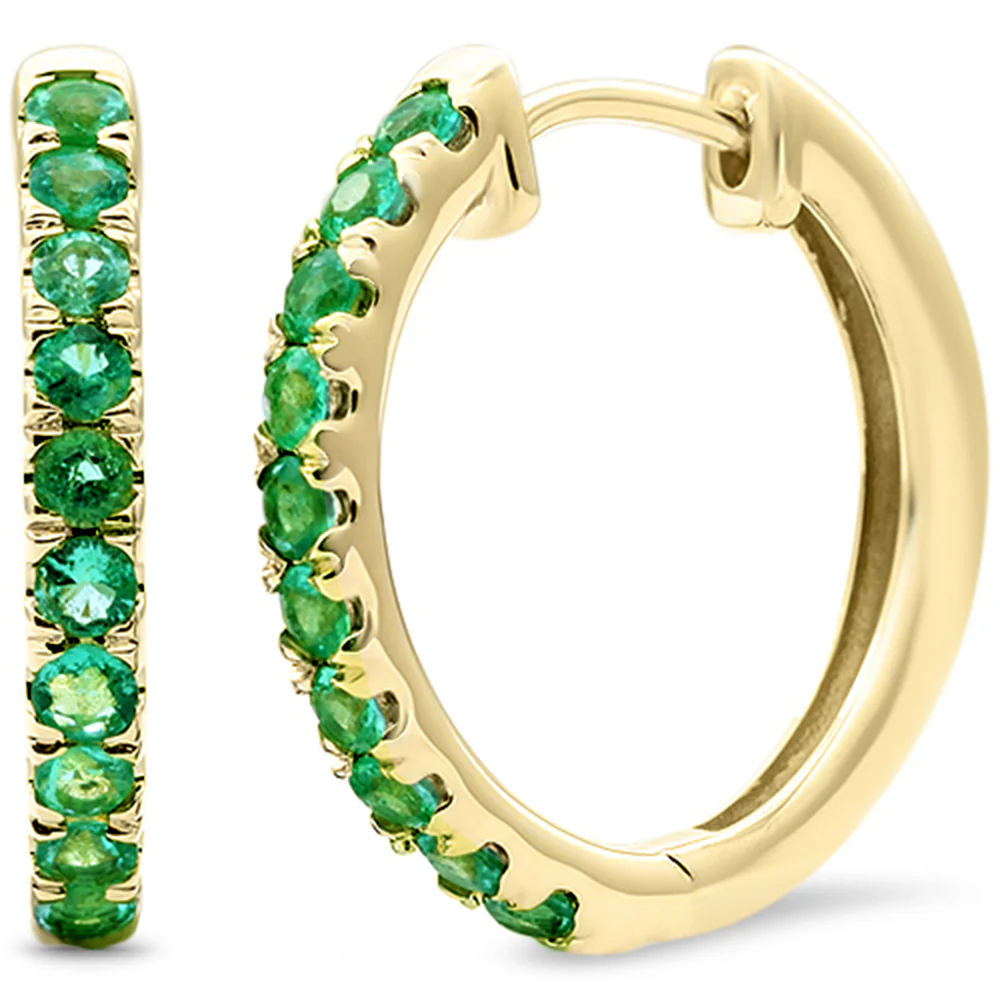 <span style="color:purple">SPECIAL!</span>.72ct G SI 14KT Yellow Gold Emerald Gemstone Hoop Earrings
