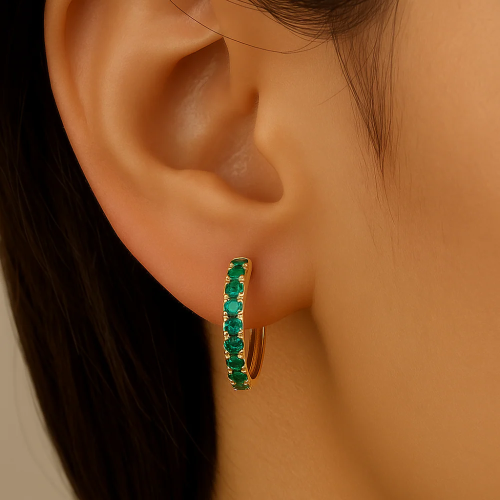 <span style="color:purple">SPECIAL!</span>.72ct G SI 14KT Yellow Gold Emerald Gemstone Hoop Earrings - Image 2