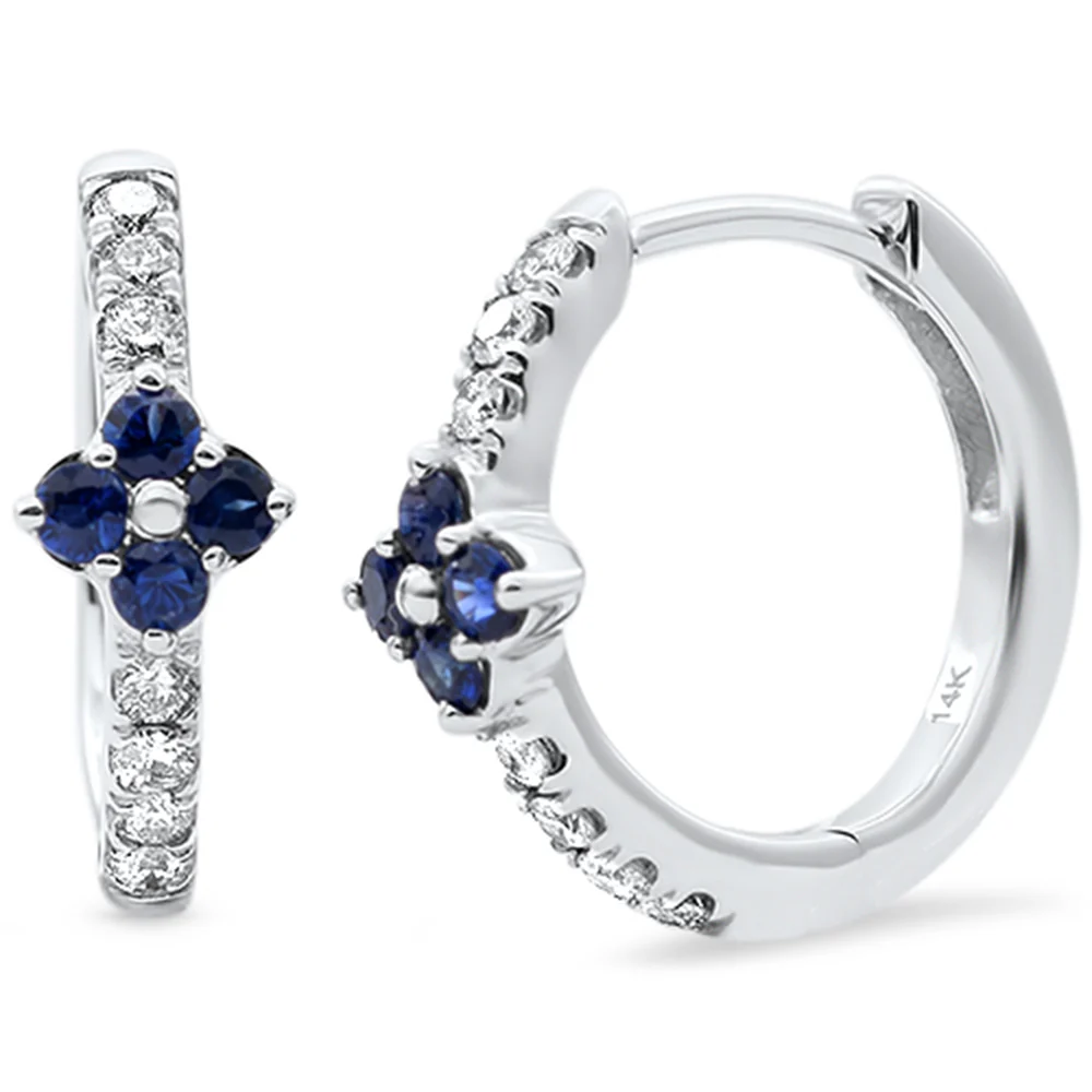 <span style="color:purple">SPECIAL!</span>.46ct G SI 14KT White Gold Diamond & Blue Sapphire Gemstone Hoop Earrings