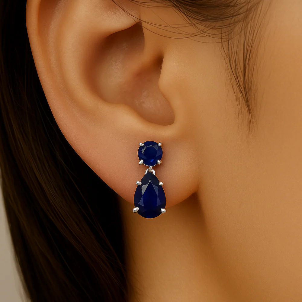 <span style="color:purple">SPECIAL!</span>2.18ct G SI 14KT White Gold Blue Sapphire Gemstone Drop Earrings - Image 2