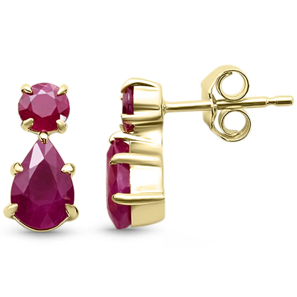 <span style="color:purple">SPECIAL!</span>2.57ct G SI 14KT Yellow Gold Ruby Gemstone Drop Earrings