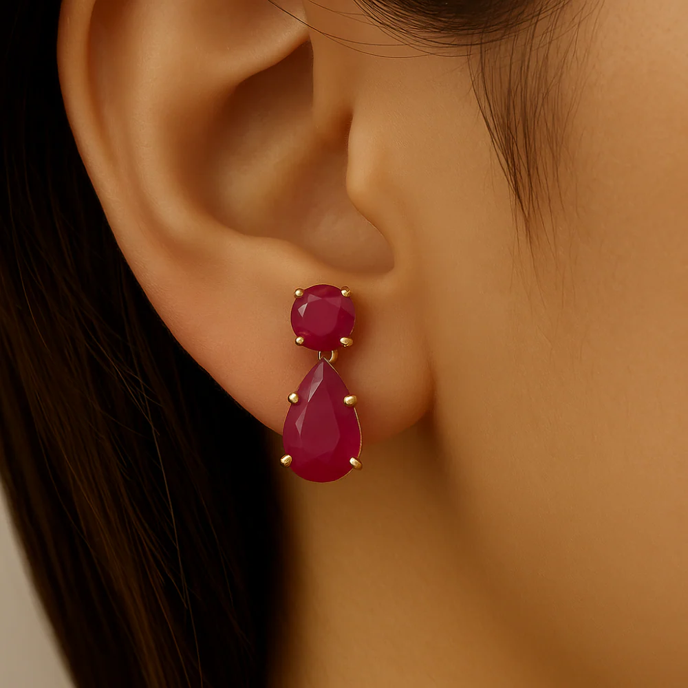 <span style="color:purple">SPECIAL!</span>2.57ct G SI 14KT Yellow Gold Ruby Gemstone Drop Earrings - Image 2
