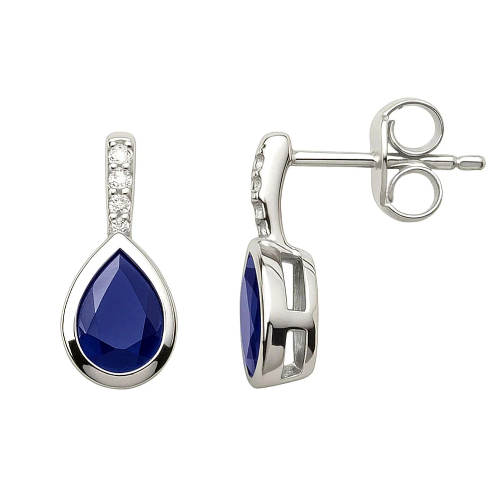<span style="color:purple">SPECIAL!</span>1.28ct G SI 14KT White Gold Diamond & Blue Sapphire Gemstone Drop Earrings