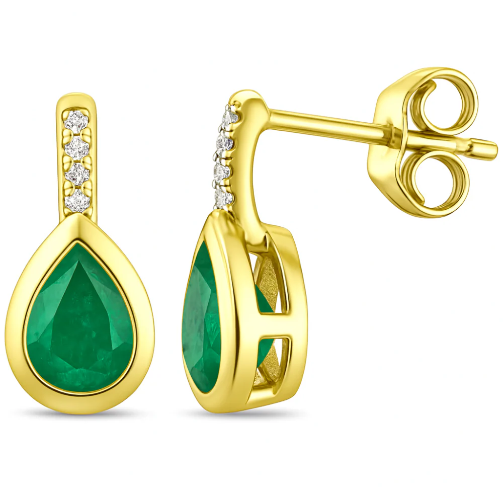 <span style="color:purple">SPECIAL!</span>.66ct G SI 14KT Yellow Gold Diamond & Emerald Gemstone Drop Earrings