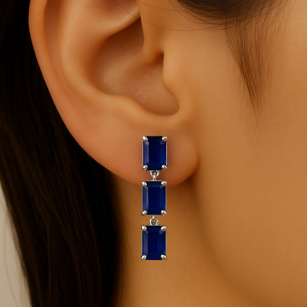 <span style="color:purple">SPECIAL!</span>1.85ct G SI 14KT White Gold Blue Sapphire Gemstone Drop Earrings - Image 2