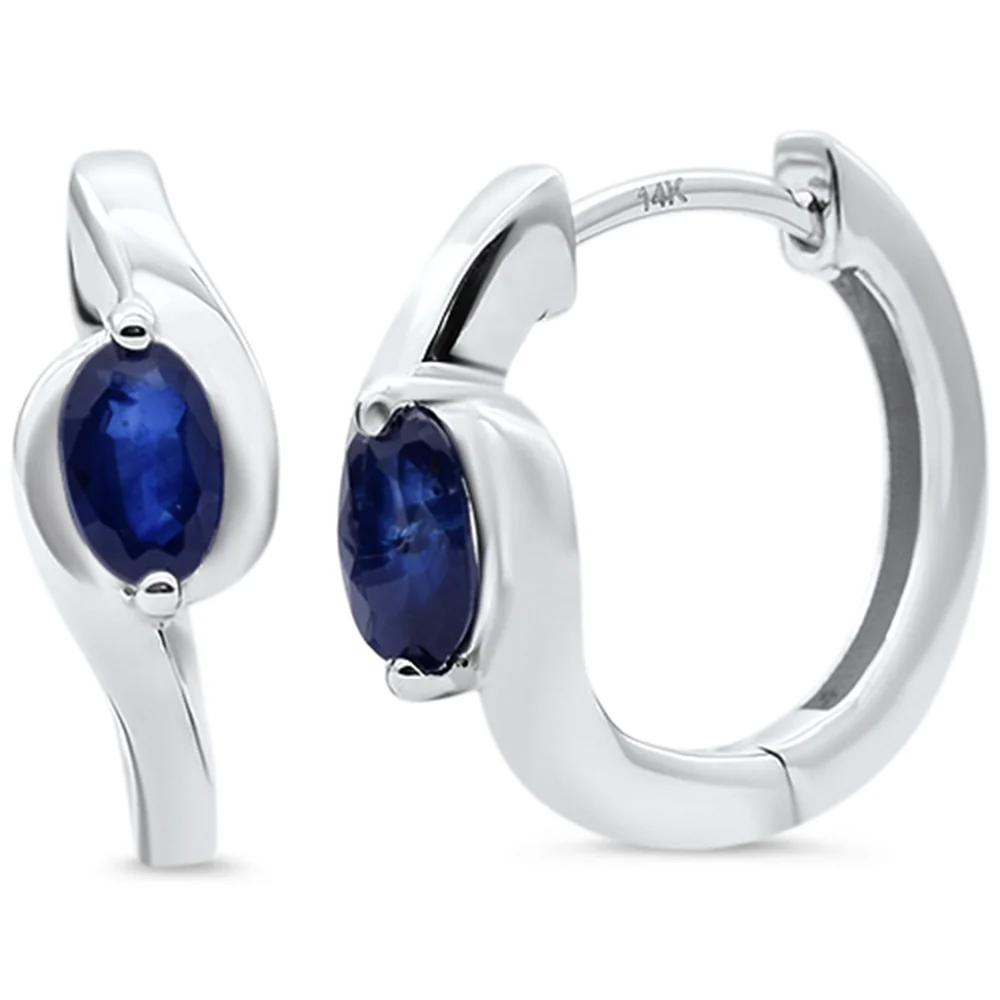 <span style="color:purple">SPECIAL!</span>.65ct G SI 14KT White Gold Oval Blue Sapphire Gemstone Hoop Earrings