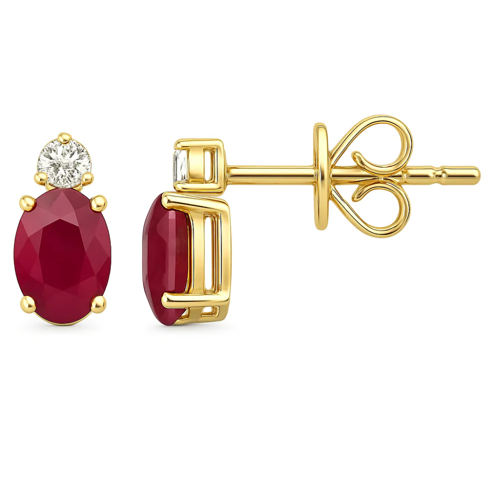 <span style="color:purple">SPECIAL!</span> 1.04ct G SI 14K Yellow Gold Diamond & Ruby Gemstone Drop Earrings