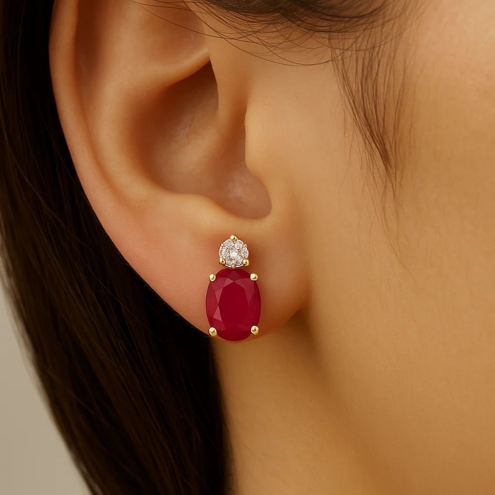 <span style="color:purple">SPECIAL!</span> 1.04ct G SI 14K Yellow Gold Diamond & Ruby Gemstone Drop Earrings - Image 2