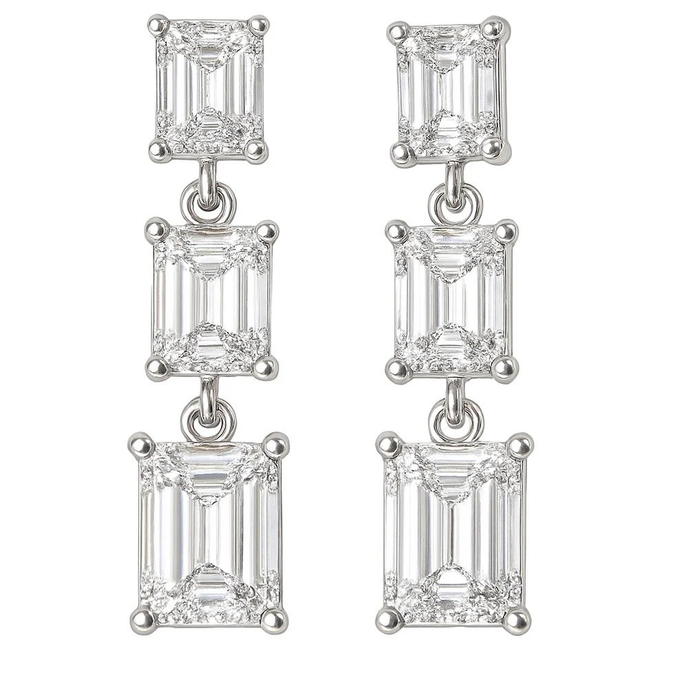 <span style="color:purple">SPECIAL!</span> 2.10ct G SI 14K White Gold Emerald Cut Diamond Dangle Earrings