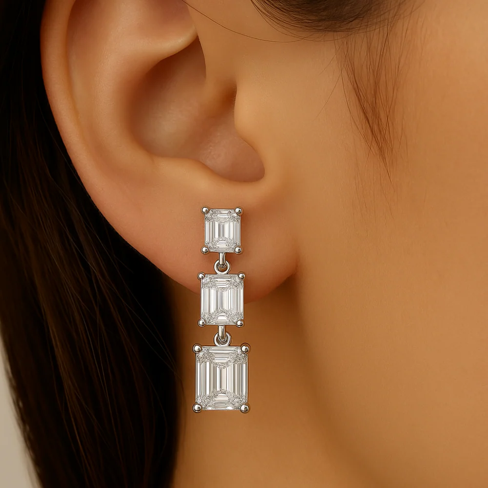 <span style="color:purple">SPECIAL!</span> 2.10ct G SI 14K White Gold Emerald Cut Diamond Dangle Earrings - Image 2