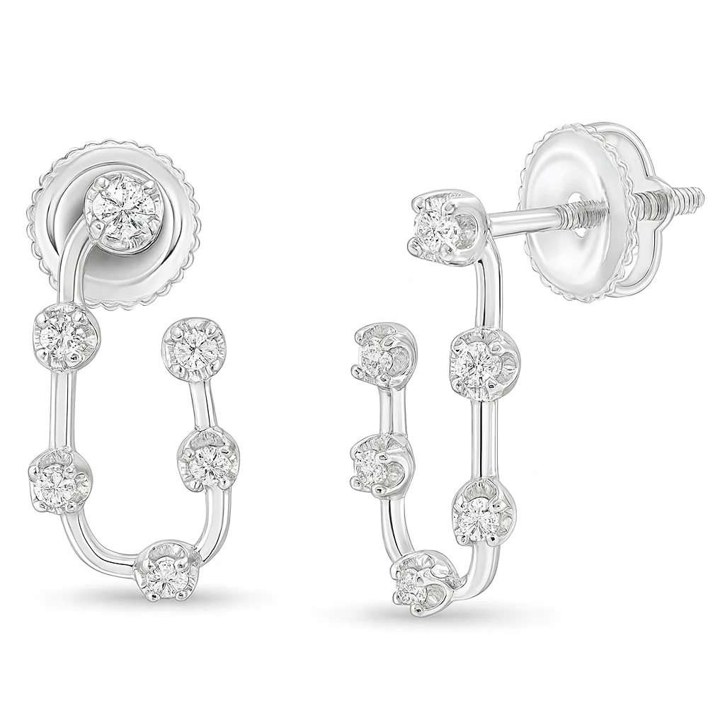 .14ct G SI 14K White Gold Diamond J Hoop Earrings