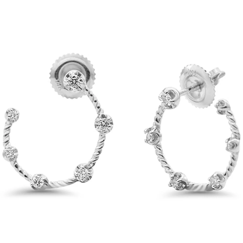 <span style="color:purple">SPECIAL!</span> .18ct G SI 14K White Gold Diamond Half Circle Modern Hoop Earrings