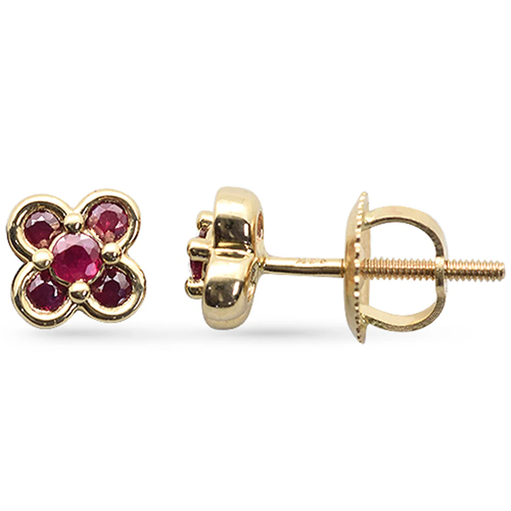 .30ct G SI 14K Yellow Gold Clover Ruby Gemstone Stud Earrings