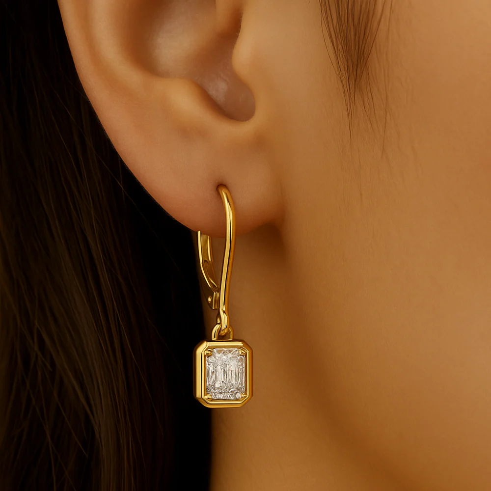 <span style="color:purple">SPECIAL!</span> .60ct G SI 14K Yellow Gold Bezel Set Diamond Solitaire Drop Earrings - Image 2
