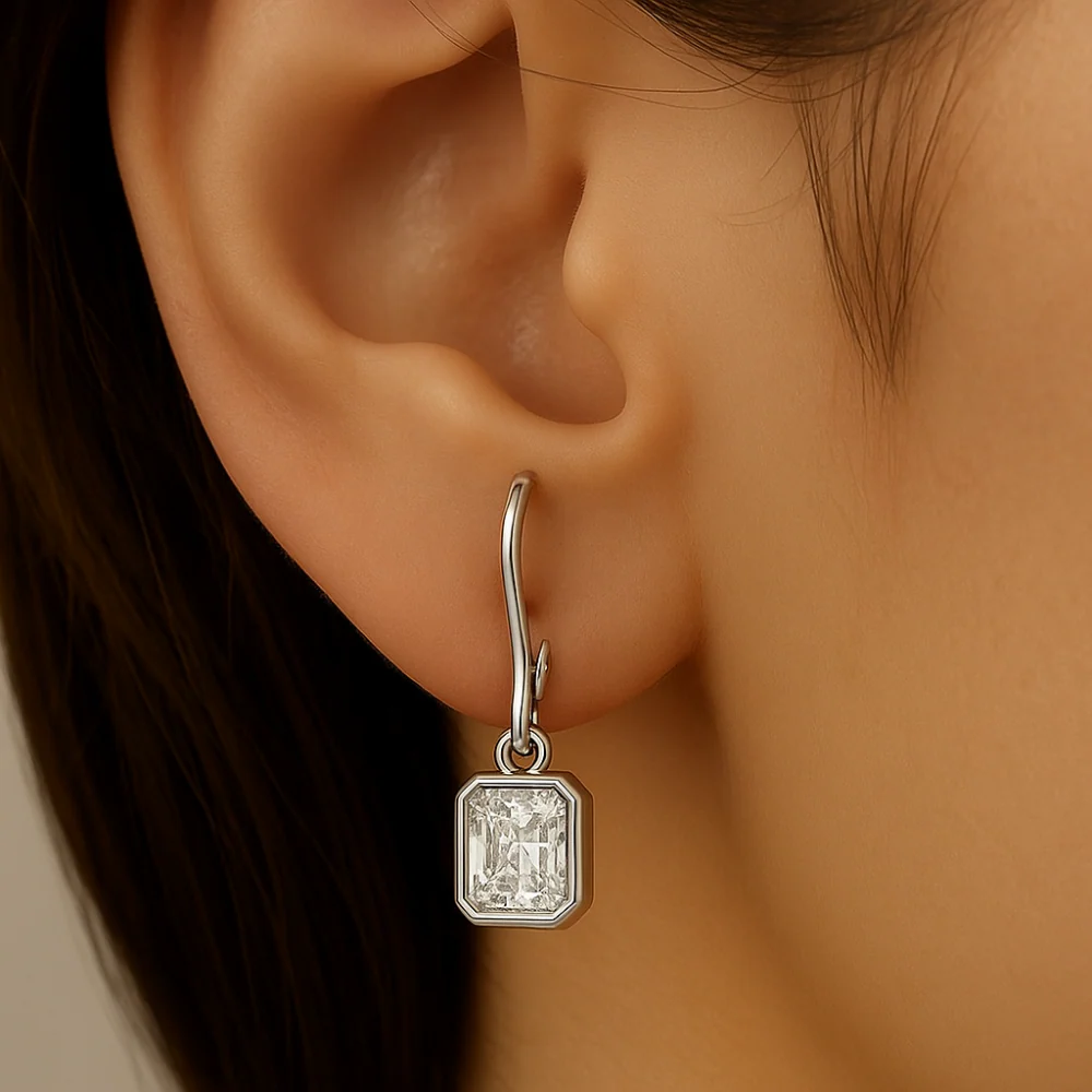 <span style="color:purple">SPECIAL!</span> .62ct G SI 14K White Gold Bezel Set Diamond Solitaire Drop Earrings - Image 2