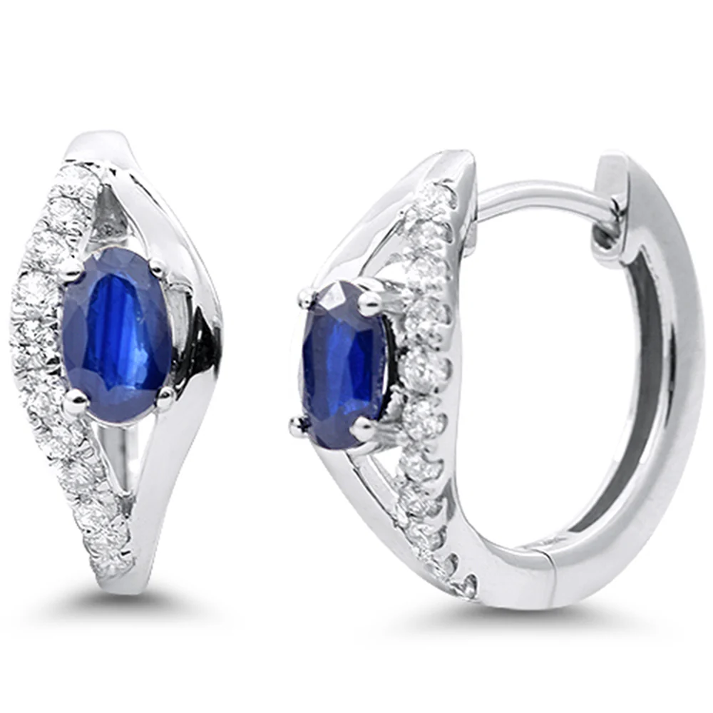 <span style="color:purple">SPECIAL!</span> .88ct G SI 14K White Gold Blue Sapphire Gemstone & Diamond Earrings