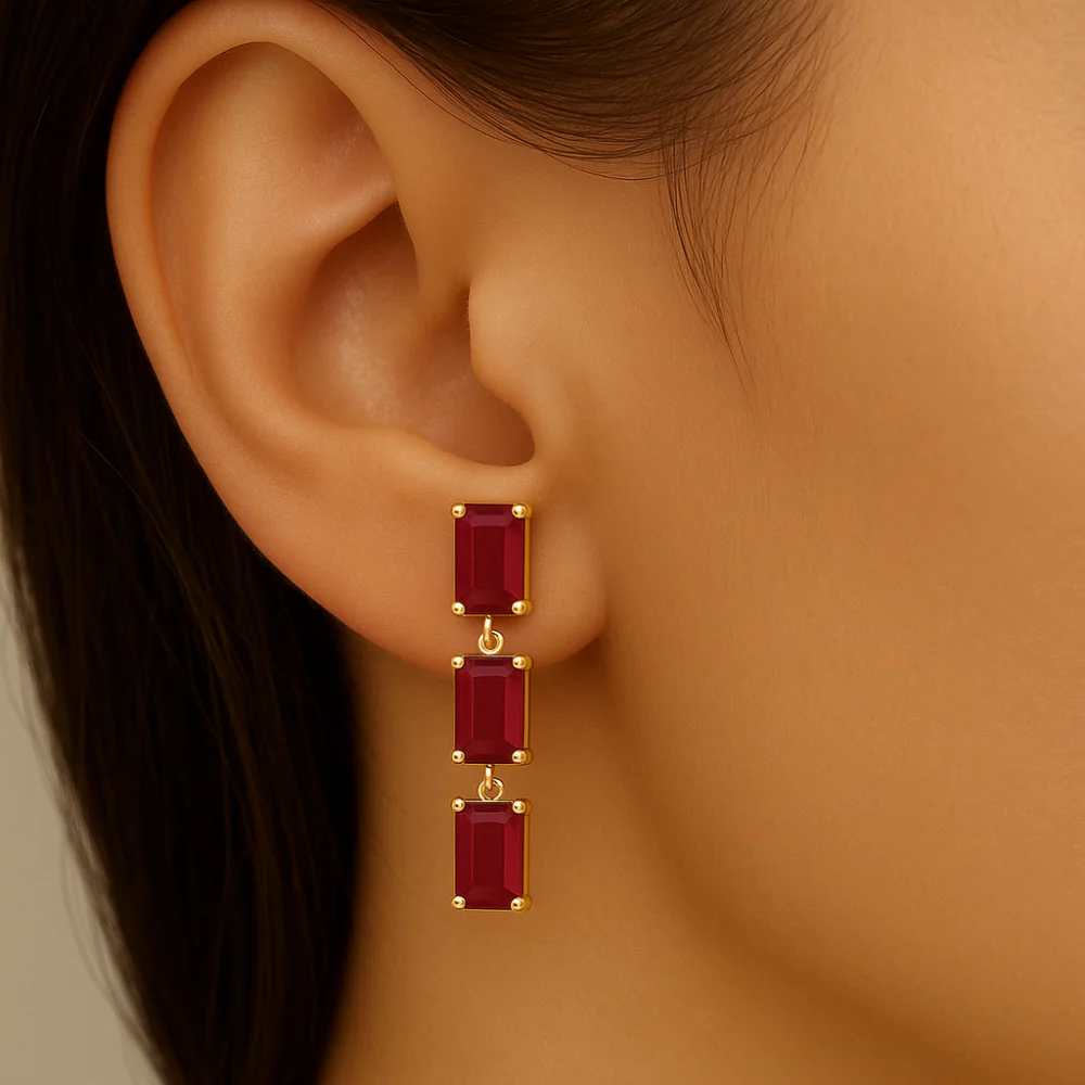 <span style="color:purple">SPECIAL!</span> 2.44ct G SI 14K Yellow Gold Emerald Shape Ruby Gemstone Drop Earrings - Image 2