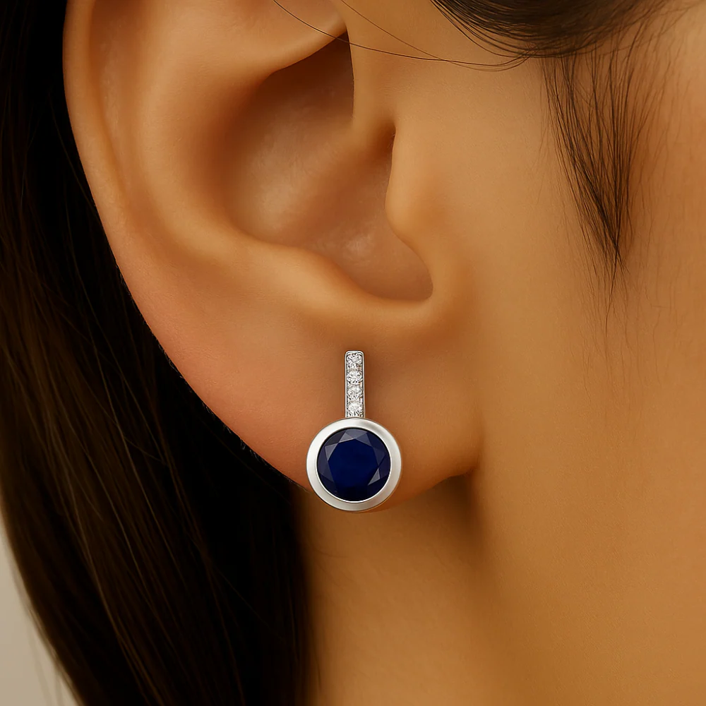 <span style="color:purple">SPECIAL!</span> 1.27ct G SI 14K White Gold Diamond & Blue Sapphire Gemstone Earrings - Image 2