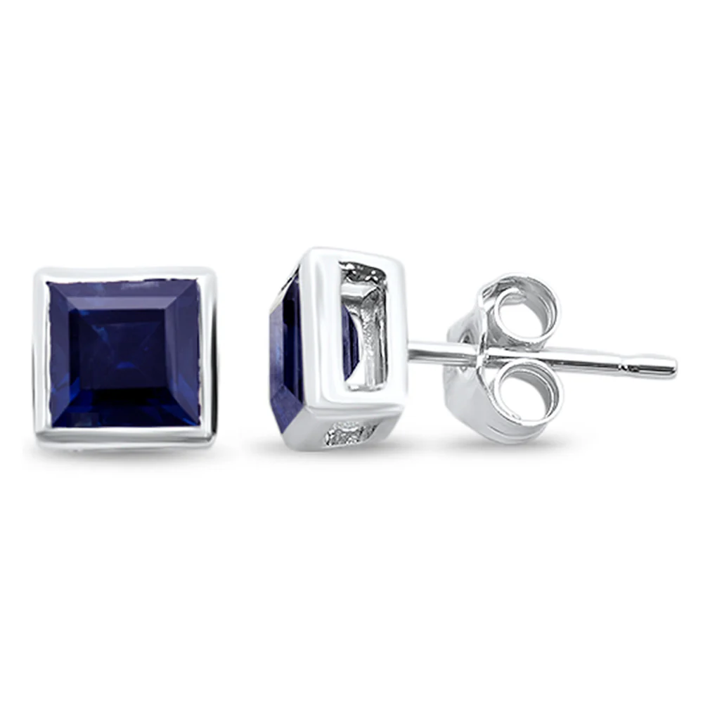 <span style="color:purple">SPECIAL!</span> 1.72ct G SI 14K White Gold Bezel Set Blue Sapphire Gemstone Earrings
