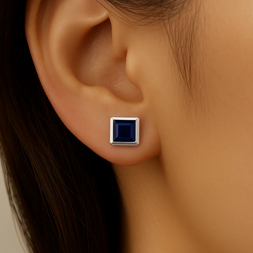 <span style="color:purple">SPECIAL!</span> 1.72ct G SI 14K White Gold Bezel Set Blue Sapphire Gemstone Earrings - Image 2