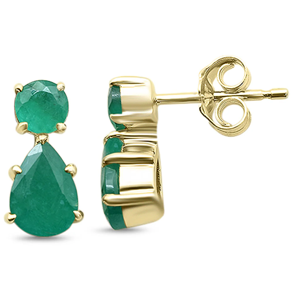 <span style="color:purple">SPECIAL!</span> 1.81ct G SI 14K Yellow Gold Emerald Gemstone Pear Tear Drop Earrings