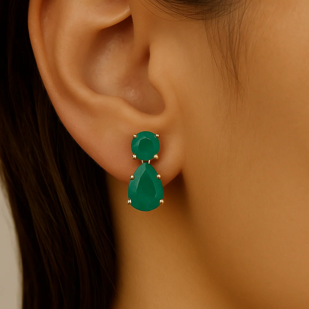 <span style="color:purple">SPECIAL!</span> 1.81ct G SI 14K Yellow Gold Emerald Gemstone Pear Tear Drop Earrings - Image 2