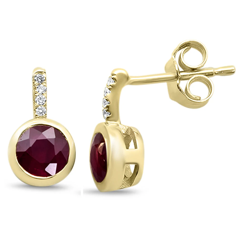 <span style="color:purple">SPECIAL!</span> 1.27ct G SI 14K Yellow Gold Diamond & Ruby Gemstone Earrings