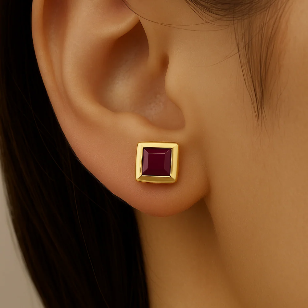 <span style="color:purple">SPECIAL!</span> 1.53ct G SI 14K Yellow Gold Bezel Set Ruby Gemstone Earrings - Image 2