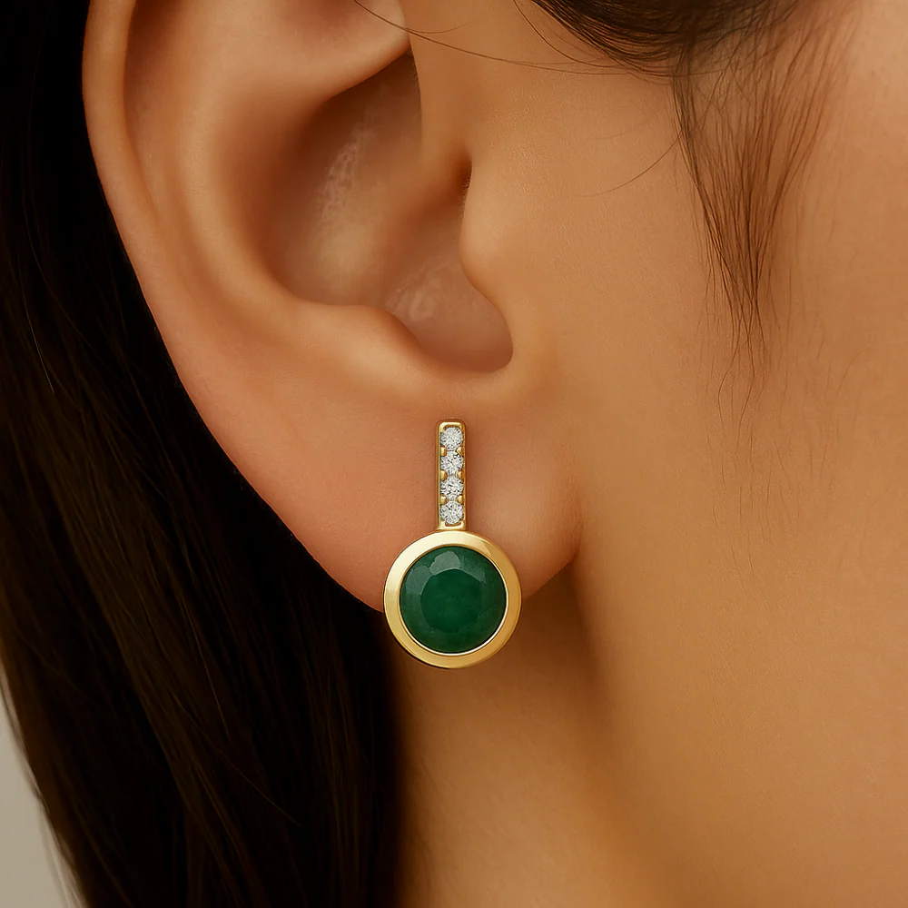<span style="color:purple">SPECIAL!</span> .90ct G SI 14K Yellow Gold Diamond & Emerald Gemstone Earrings - Image 2