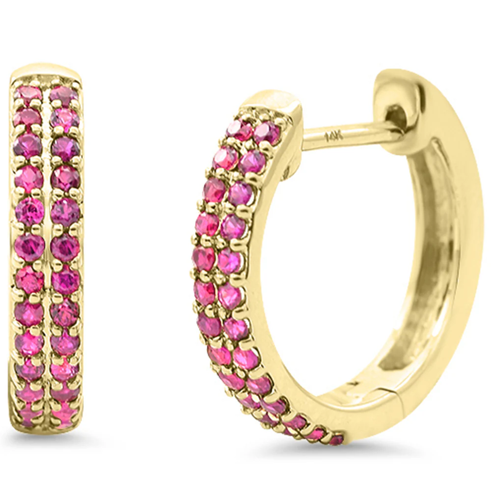 <span style="color:purple">SPECIAL!</span> .41ct G SI 14K Yellow Gold Ruby Gemstone Hoop Earrings