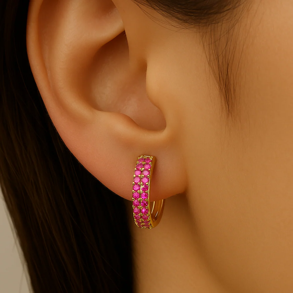 <span style="color:purple">SPECIAL!</span> .41ct G SI 14K Yellow Gold Ruby Gemstone Hoop Earrings - Image 2
