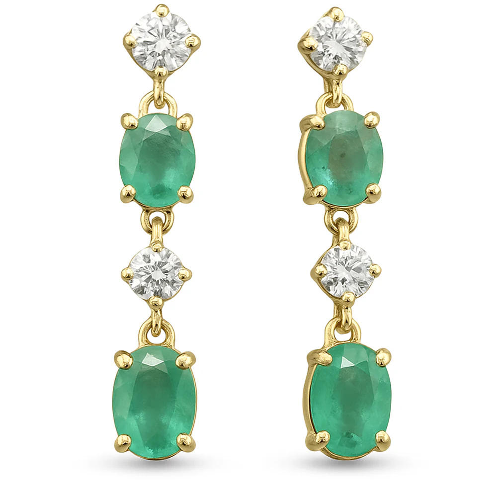 <span style="color:purple">SPECIAL!</span> .91ct G SI 14K Yellow Gold Diamond & Emerald Gemstone Drop Earrings