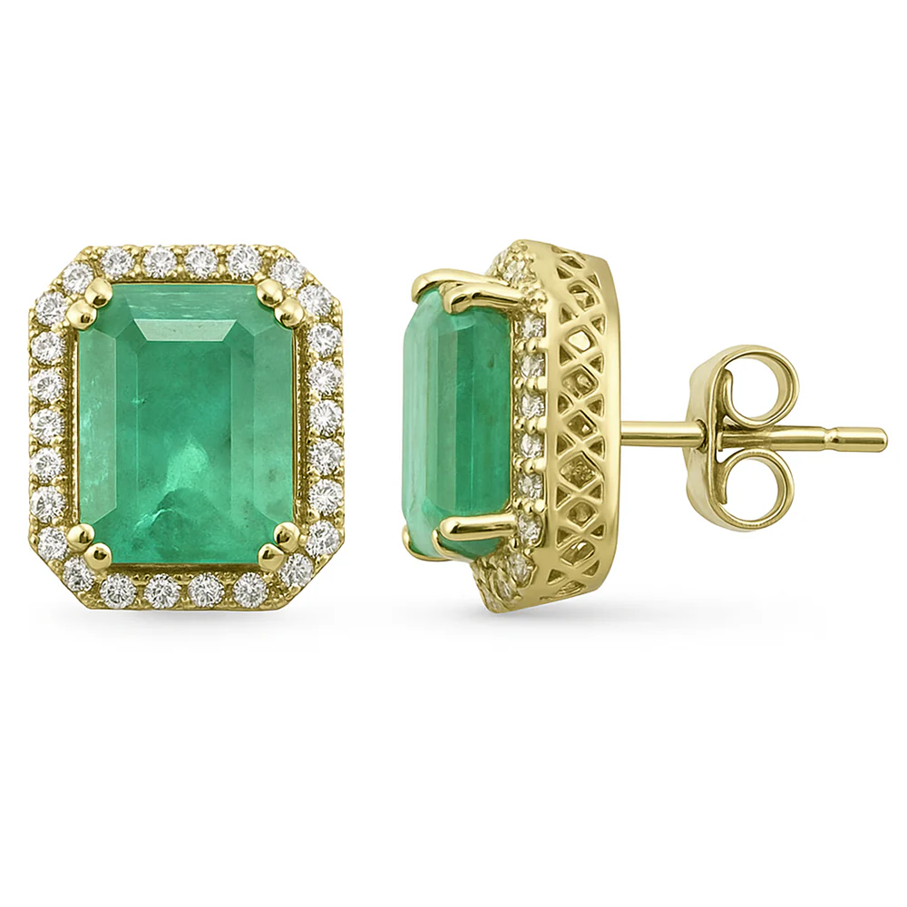 <span style="color:purple">SPECIAL!</span> 3.82ct G SI 14K Yellow Gold Diamond & Emerald Gemstone Earrings