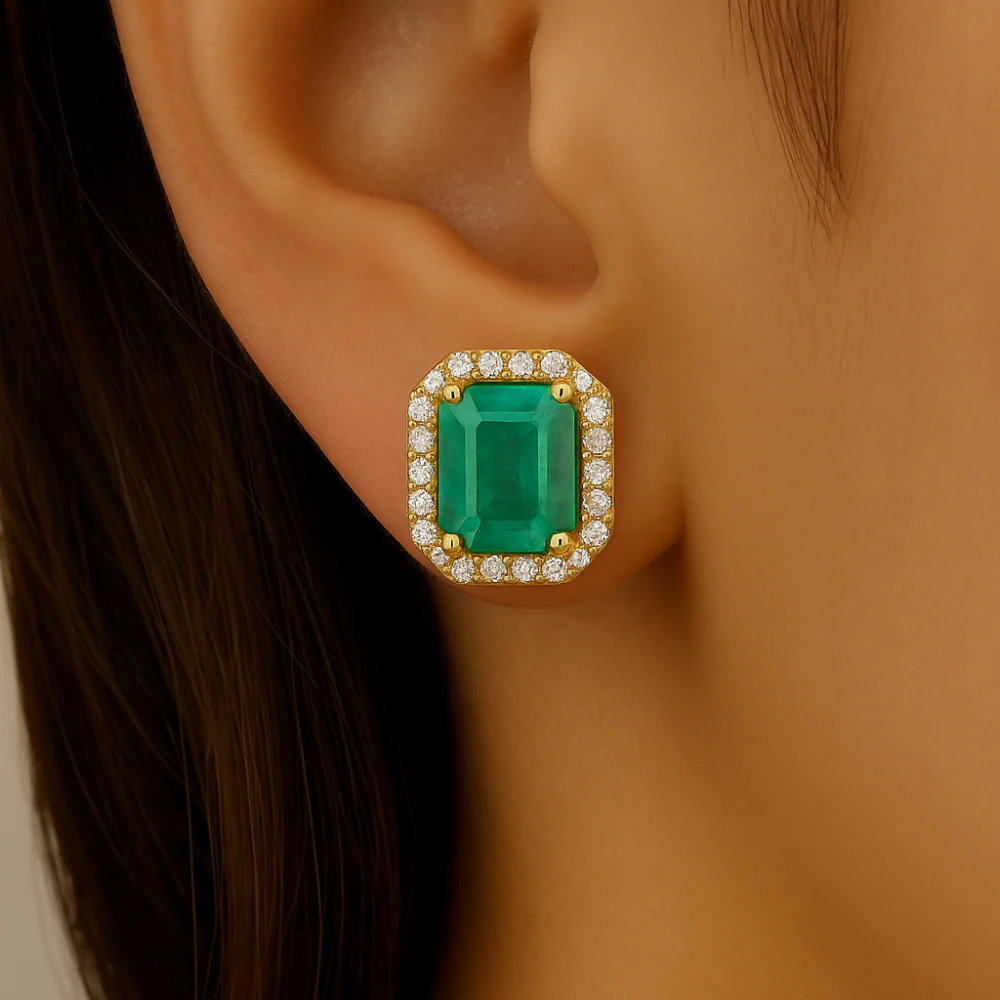 <span style="color:purple">SPECIAL!</span> 3.82ct G SI 14K Yellow Gold Diamond & Emerald Gemstone Earrings - Image 2