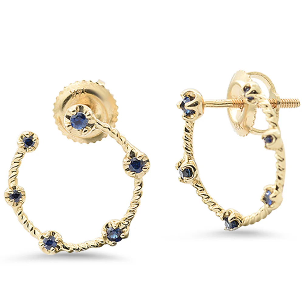 <span style="color:purple">SPECIAL!</span> .20ct G SI 14K Yellow Gold Blue Sapphire Gemstone Half Circle Earrings